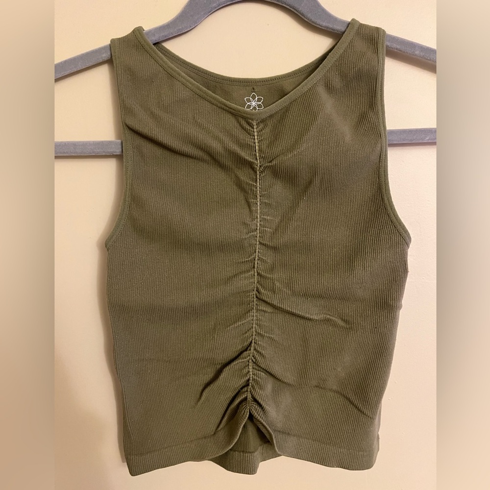 Aura Olive Green Ruched Tank Top
